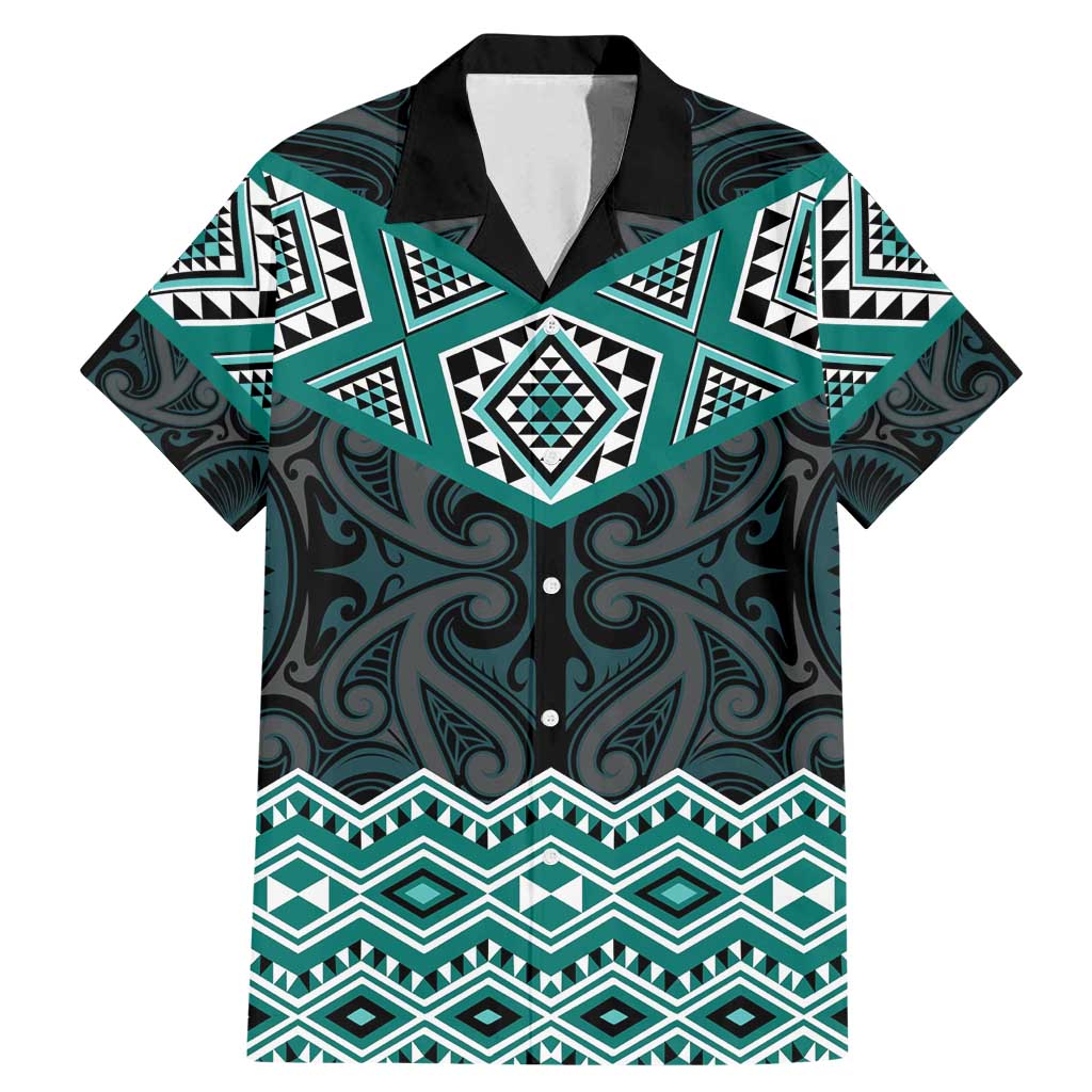New Zealand Aotearoa Family Matching Mermaid Dress and Hawaiian Shirt Turquoise Taniko Art Maori Pattern LT05 Dad's Shirt - Short Sleeve Turquoise - Polynesian Pride
