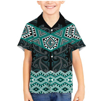 New Zealand Aotearoa Family Matching Mermaid Dress and Hawaiian Shirt Turquoise Taniko Art Maori Pattern LT05 Son's Shirt Turquoise - Polynesian Pride