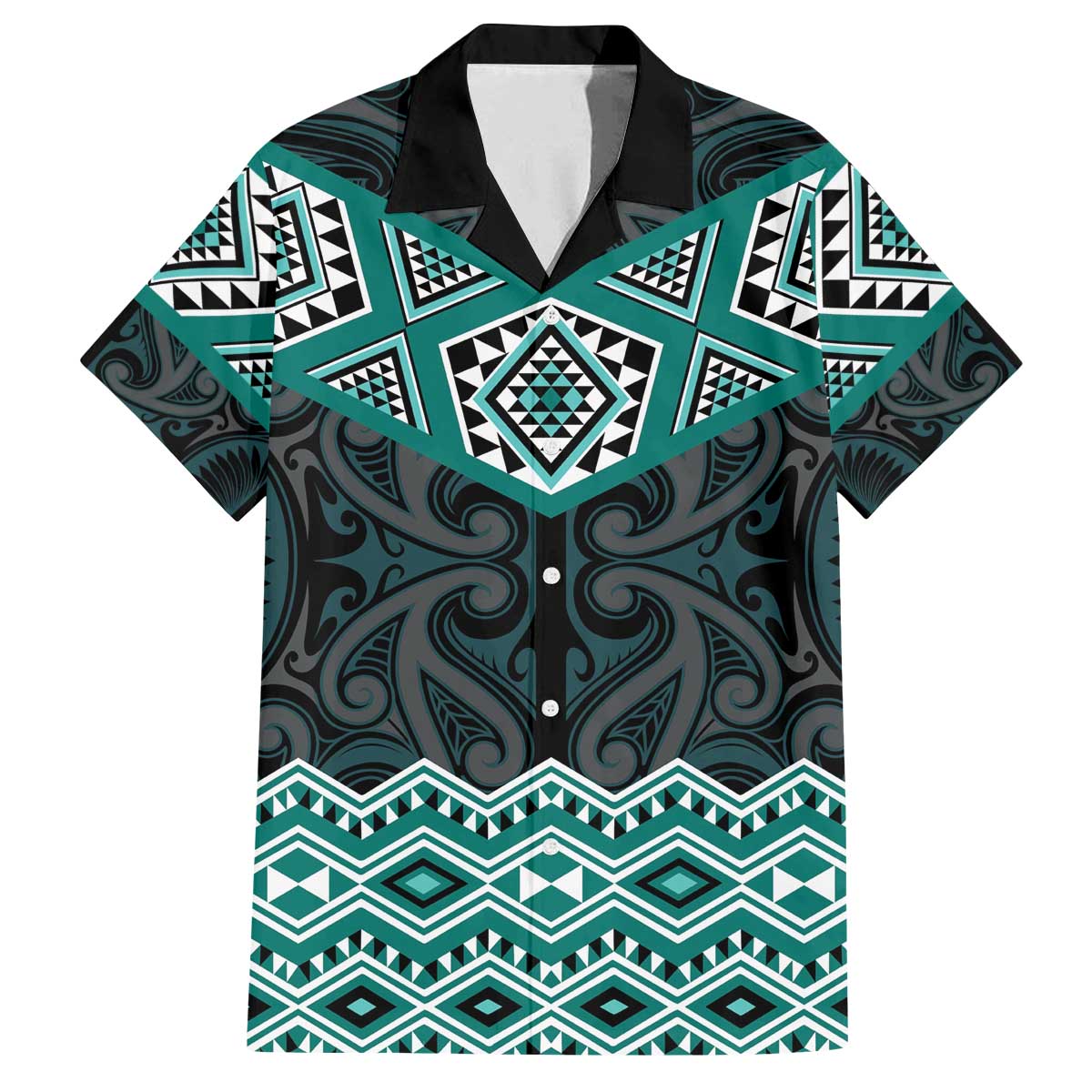 New Zealand Aotearoa Family Matching Off The Shoulder Long Sleeve Dress and Hawaiian Shirt Turquoise Taniko Art Maori Pattern LT05 Dad's Shirt - Short Sleeve Turquoise - Polynesian Pride