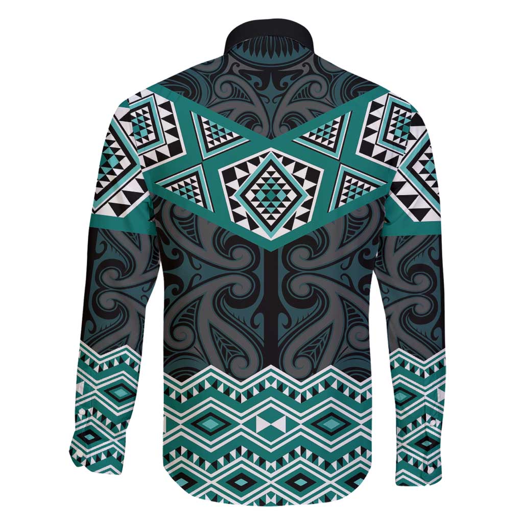 New Zealand Aotearoa Family Matching Off Shoulder Maxi Dress and Hawaiian Shirt Turquoise Taniko Art Maori Pattern LT05 - Polynesian Pride
