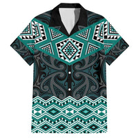 New Zealand Aotearoa Family Matching Off Shoulder Short Dress and Hawaiian Shirt Turquoise Taniko Art Maori Pattern LT05 Dad's Shirt - Short Sleeve Turquoise - Polynesian Pride