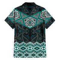 New Zealand Aotearoa Family Matching Short Sleeve Bodycon Dress and Hawaiian Shirt Turquoise Taniko Art Maori Pattern LT05 - Polynesian Pride