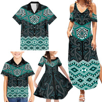 New Zealand Aotearoa Family Matching Summer Maxi Dress and Hawaiian Shirt Turquoise Taniko Art Maori Pattern LT05 - Polynesian Pride
