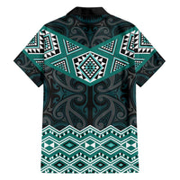 New Zealand Aotearoa Family Matching Summer Maxi Dress and Hawaiian Shirt Turquoise Taniko Art Maori Pattern LT05 - Polynesian Pride
