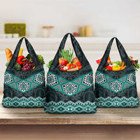 New Zealand Aotearoa Grocery Bag Turquoise Taniko Art Maori Pattern
