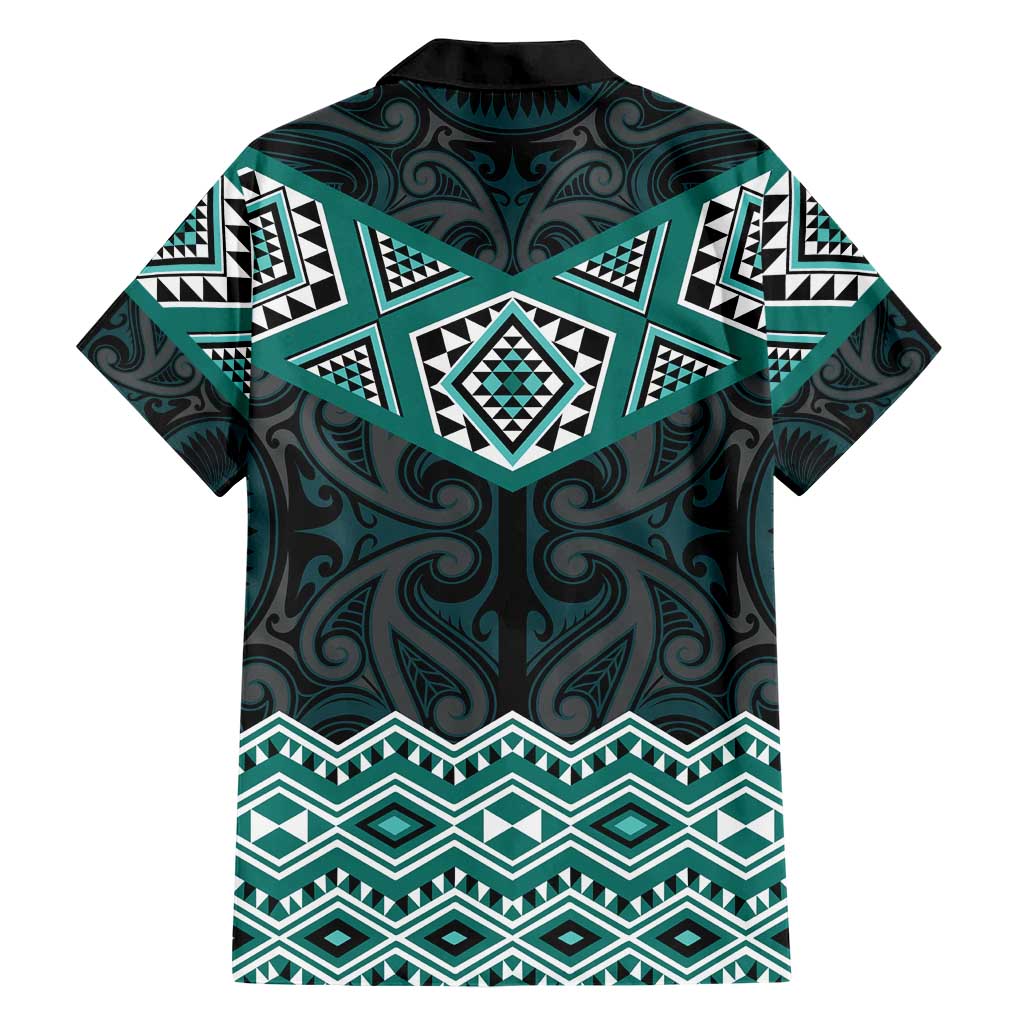 New Zealand Aotearoa Hawaiian Shirt Turquoise Taniko Art Maori Pattern