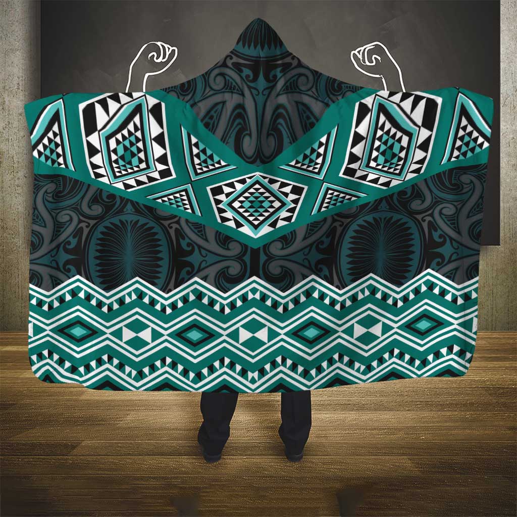 New Zealand Aotearoa Hooded Blanket Turquoise Taniko Art Maori Pattern