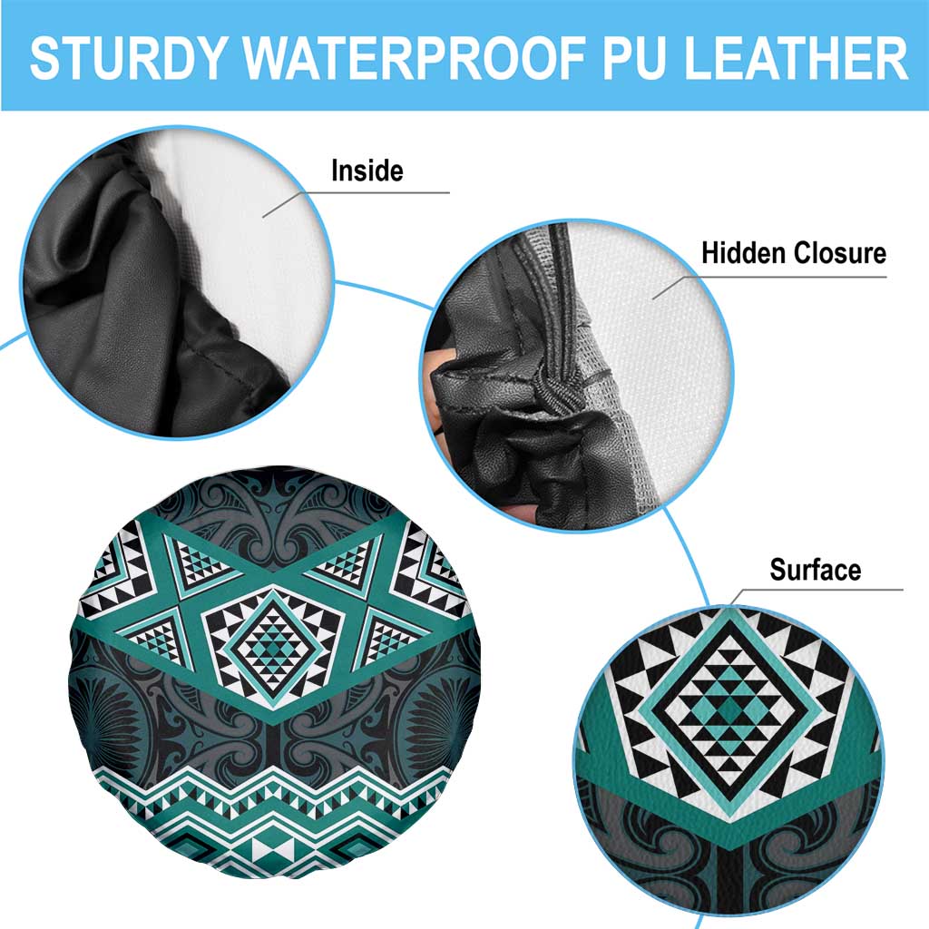 New Zealand Aotearoa Spare Tire Cover Turquoise Taniko Art Maori Pattern