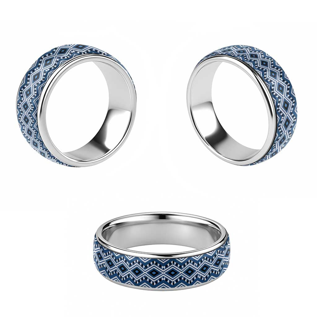 New Zealand Aotearoa Classic Ring Blue Taniko Art Maori Pattern