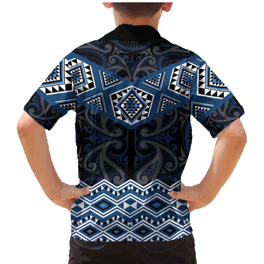 New Zealand Aotearoa Family Matching Mermaid Dress and Hawaiian Shirt Blue Taniko Art Maori Pattern LT05 - Polynesian Pride