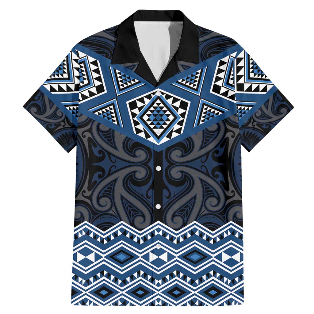 New Zealand Aotearoa Family Matching Mermaid Dress and Hawaiian Shirt Blue Taniko Art Maori Pattern LT05 Dad's Shirt - Short Sleeve Blue - Polynesian Pride
