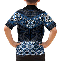 New Zealand Aotearoa Family Matching Off The Shoulder Long Sleeve Dress and Hawaiian Shirt Blue Taniko Art Maori Pattern LT05 - Polynesian Pride