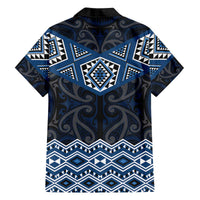 New Zealand Aotearoa Family Matching Off The Shoulder Long Sleeve Dress and Hawaiian Shirt Blue Taniko Art Maori Pattern LT05 - Polynesian Pride