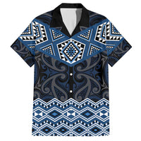 New Zealand Aotearoa Family Matching Off Shoulder Maxi Dress and Hawaiian Shirt Blue Taniko Art Maori Pattern LT05 Dad's Shirt - Short Sleeve Blue - Polynesian Pride
