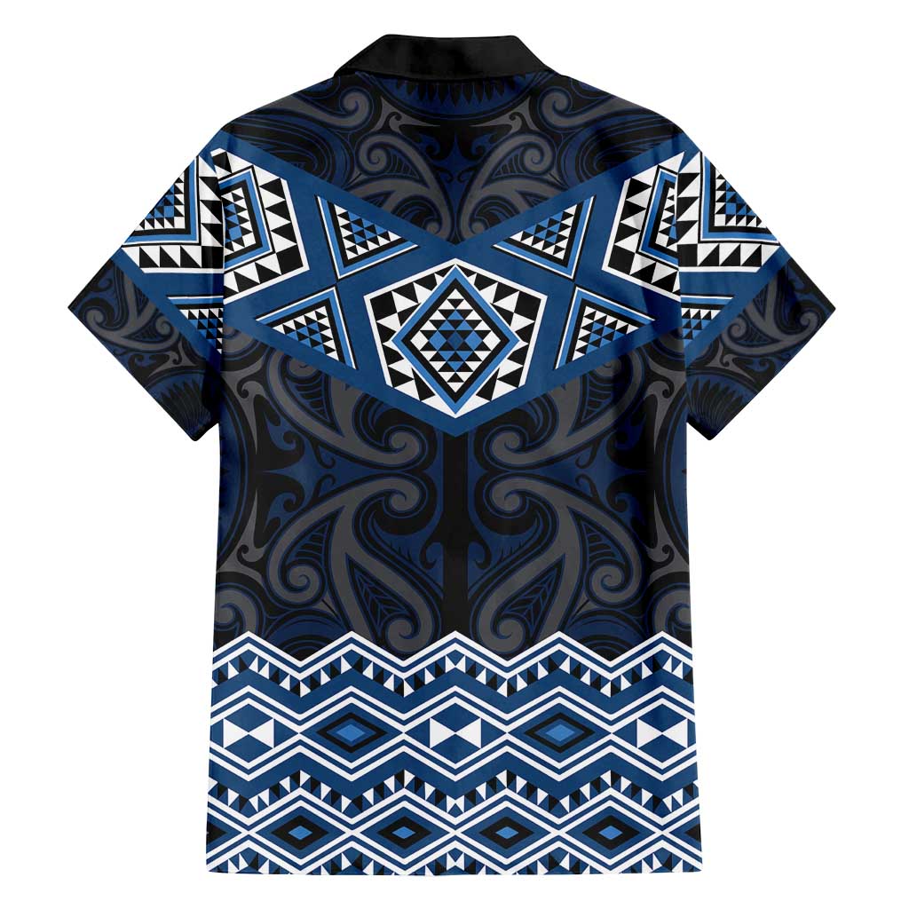 New Zealand Aotearoa Family Matching Off Shoulder Short Dress and Hawaiian Shirt Blue Taniko Art Maori Pattern LT05 - Polynesian Pride