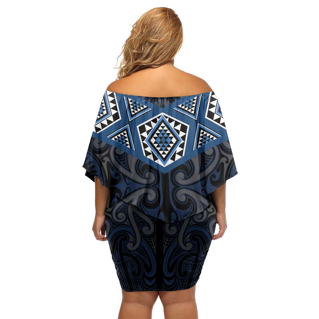 New Zealand Aotearoa Family Matching Off Shoulder Short Dress and Hawaiian Shirt Blue Taniko Art Maori Pattern LT05 - Polynesian Pride