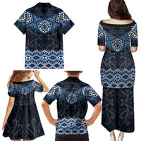 New Zealand Aotearoa Family Matching Puletasi and Hawaiian Shirt Blue Taniko Art Maori Pattern LT05 - Polynesian Pride