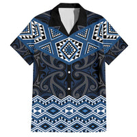 New Zealand Aotearoa Family Matching Puletasi and Hawaiian Shirt Blue Taniko Art Maori Pattern LT05 Dad's Shirt - Short Sleeve Blue - Polynesian Pride