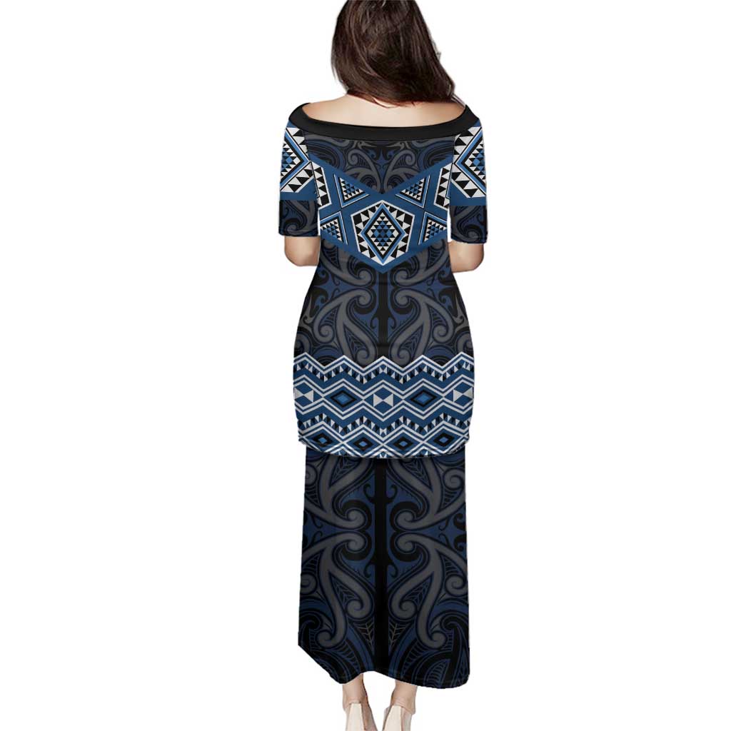 New Zealand Aotearoa Family Matching Puletasi and Hawaiian Shirt Blue Taniko Art Maori Pattern LT05 - Polynesian Pride