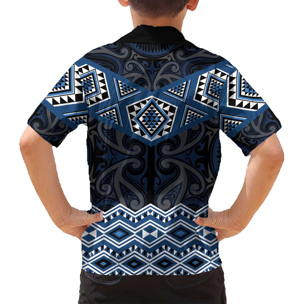 New Zealand Aotearoa Family Matching Summer Maxi Dress and Hawaiian Shirt Blue Taniko Art Maori Pattern LT05 - Polynesian Pride