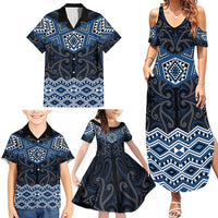 New Zealand Aotearoa Family Matching Summer Maxi Dress and Hawaiian Shirt Blue Taniko Art Maori Pattern LT05 - Polynesian Pride