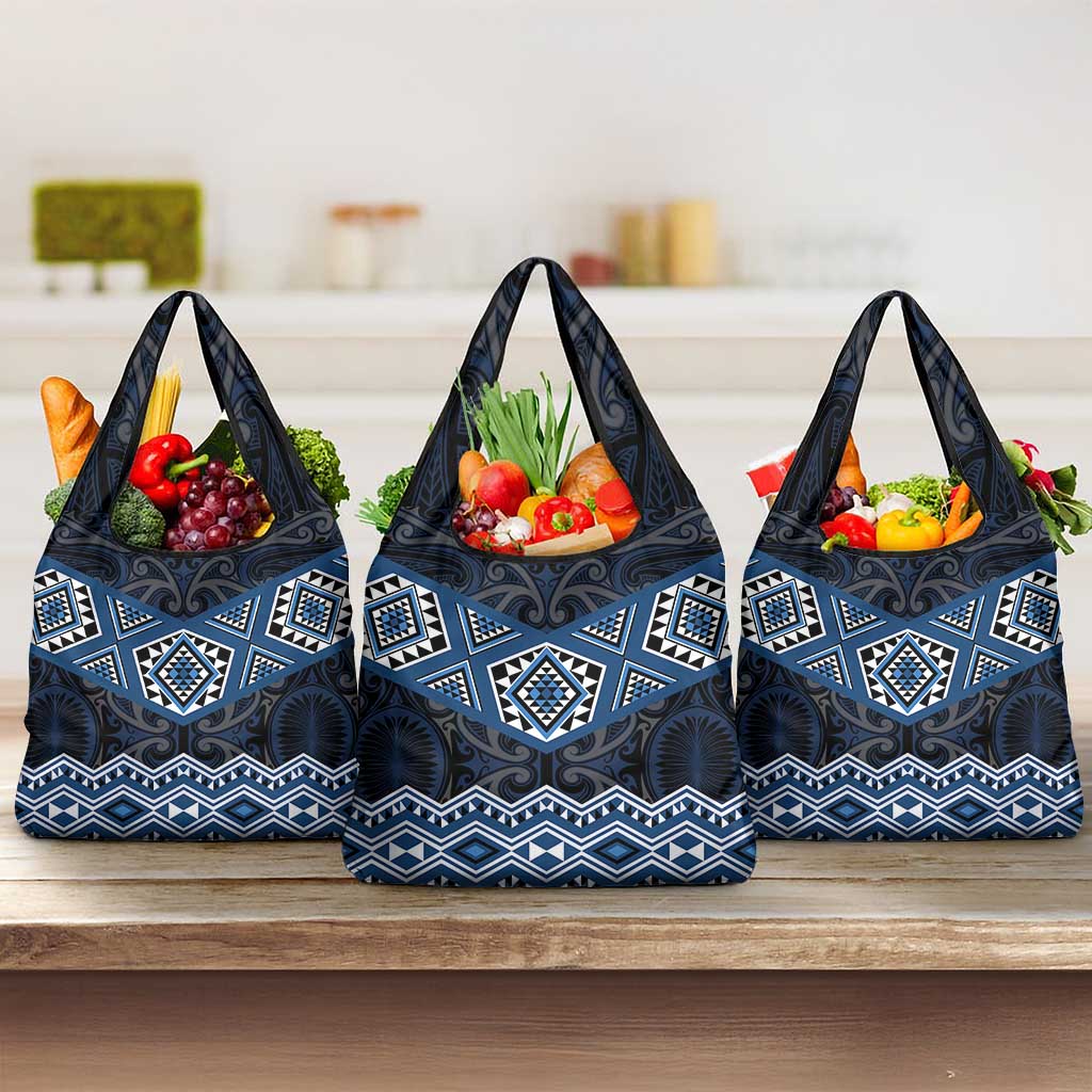 New Zealand Aotearoa Grocery Bag Blue Taniko Art Maori Pattern