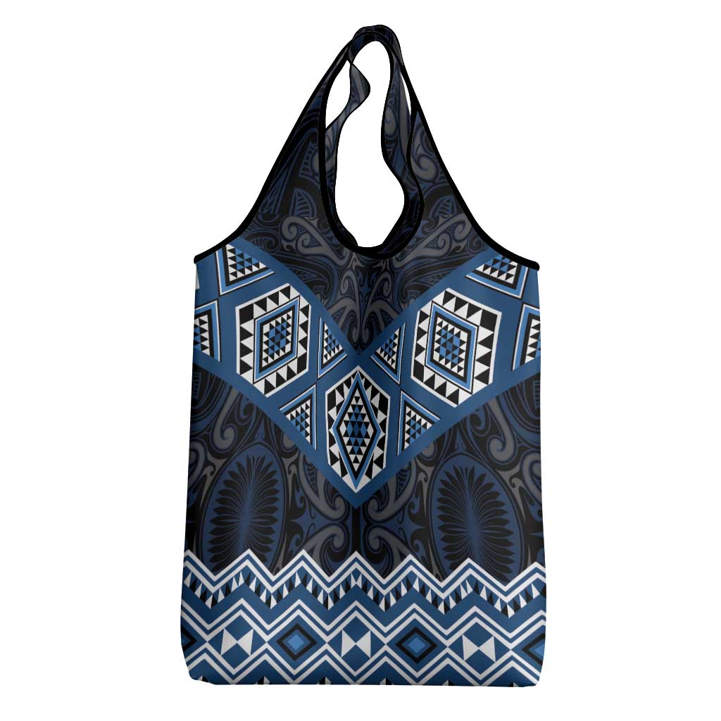 New Zealand Aotearoa Grocery Bag Blue Taniko Art Maori Pattern