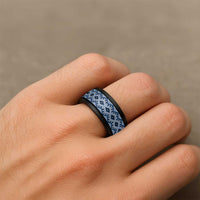 New Zealand Aotearoa Spinner Ring Blue Taniko Art Maori Pattern