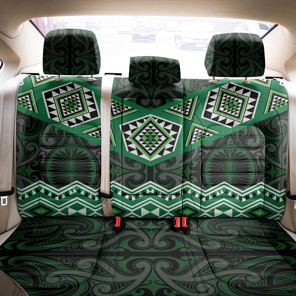 New Zealand Aotearoa Back Car Seat Cover Green Taniko Art Maori Pattern LT05 - Polynesian Pride