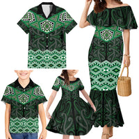 New Zealand Aotearoa Family Matching Mermaid Dress and Hawaiian Shirt Green Taniko Art Maori Pattern LT05 - Polynesian Pride