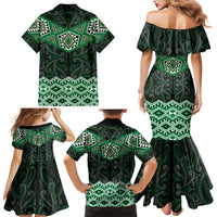 New Zealand Aotearoa Family Matching Mermaid Dress and Hawaiian Shirt Green Taniko Art Maori Pattern LT05 - Polynesian Pride