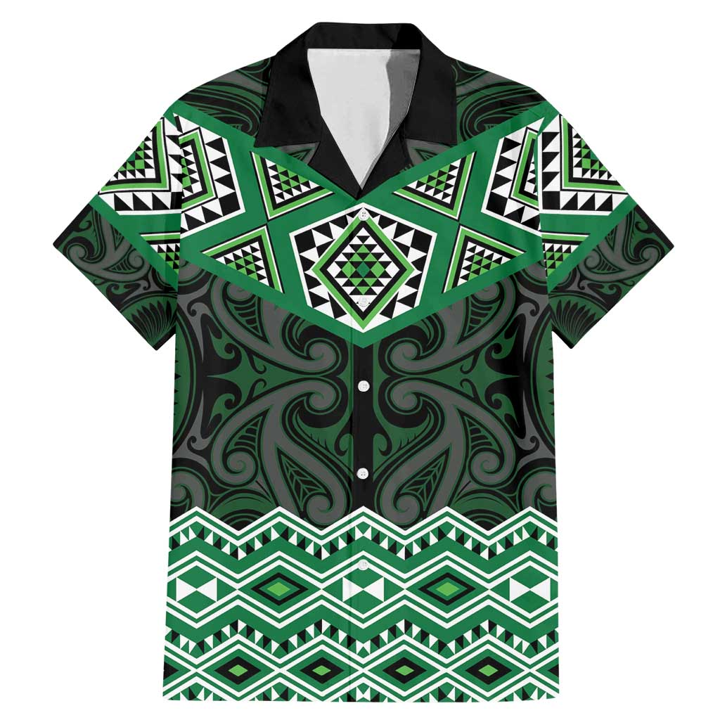 New Zealand Aotearoa Family Matching Mermaid Dress and Hawaiian Shirt Green Taniko Art Maori Pattern LT05 Dad's Shirt - Short Sleeve Green - Polynesian Pride