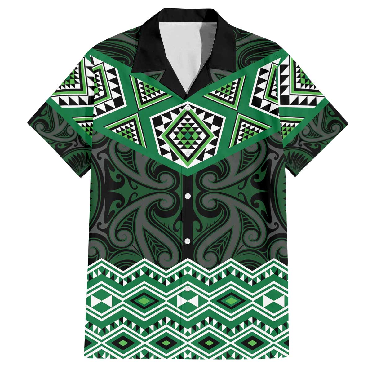 New Zealand Aotearoa Family Matching Off The Shoulder Long Sleeve Dress and Hawaiian Shirt Green Taniko Art Maori Pattern LT05 Dad's Shirt - Short Sleeve Green - Polynesian Pride