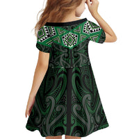 New Zealand Aotearoa Family Matching Off Shoulder Maxi Dress and Hawaiian Shirt Green Taniko Art Maori Pattern LT05 - Polynesian Pride