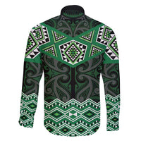 New Zealand Aotearoa Family Matching Off Shoulder Short Dress and Hawaiian Shirt Green Taniko Art Maori Pattern LT05 - Polynesian Pride