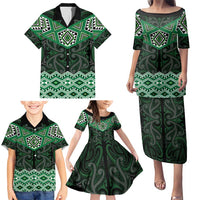 New Zealand Aotearoa Family Matching Puletasi and Hawaiian Shirt Green Taniko Art Maori Pattern LT05 - Polynesian Pride