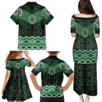 New Zealand Aotearoa Family Matching Puletasi and Hawaiian Shirt Green Taniko Art Maori Pattern LT05 - Polynesian Pride