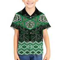 New Zealand Aotearoa Family Matching Puletasi and Hawaiian Shirt Green Taniko Art Maori Pattern LT05 Son's Shirt Green - Polynesian Pride