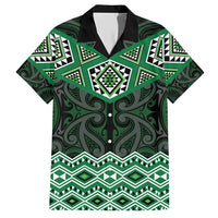New Zealand Aotearoa Family Matching Short Sleeve Bodycon Dress and Hawaiian Shirt Green Taniko Art Maori Pattern LT05 Dad's Shirt - Short Sleeve Green - Polynesian Pride