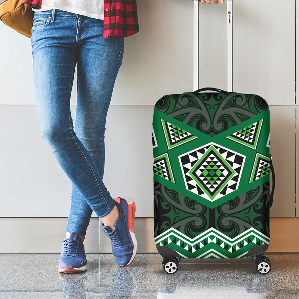 New Zealand Aotearoa Luggage Cover Green Taniko Art Maori Pattern LT05 - Polynesian Pride