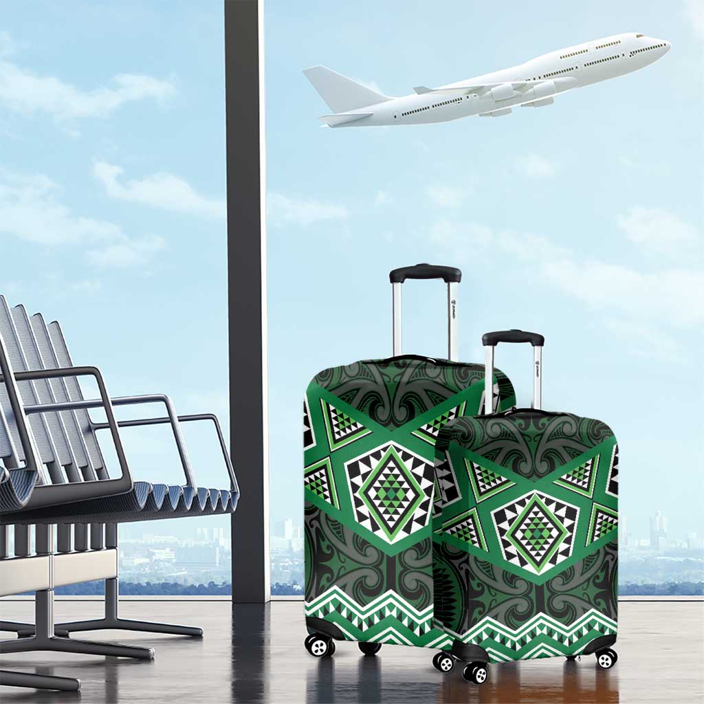 New Zealand Aotearoa Luggage Cover Green Taniko Art Maori Pattern LT05 - Polynesian Pride