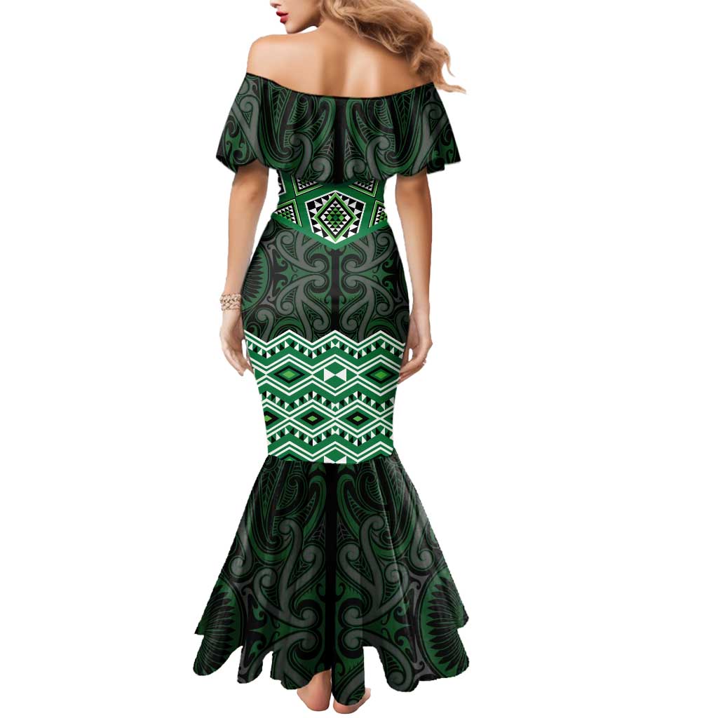 New Zealand Aotearoa Mermaid Dress Green Taniko Art Maori Pattern