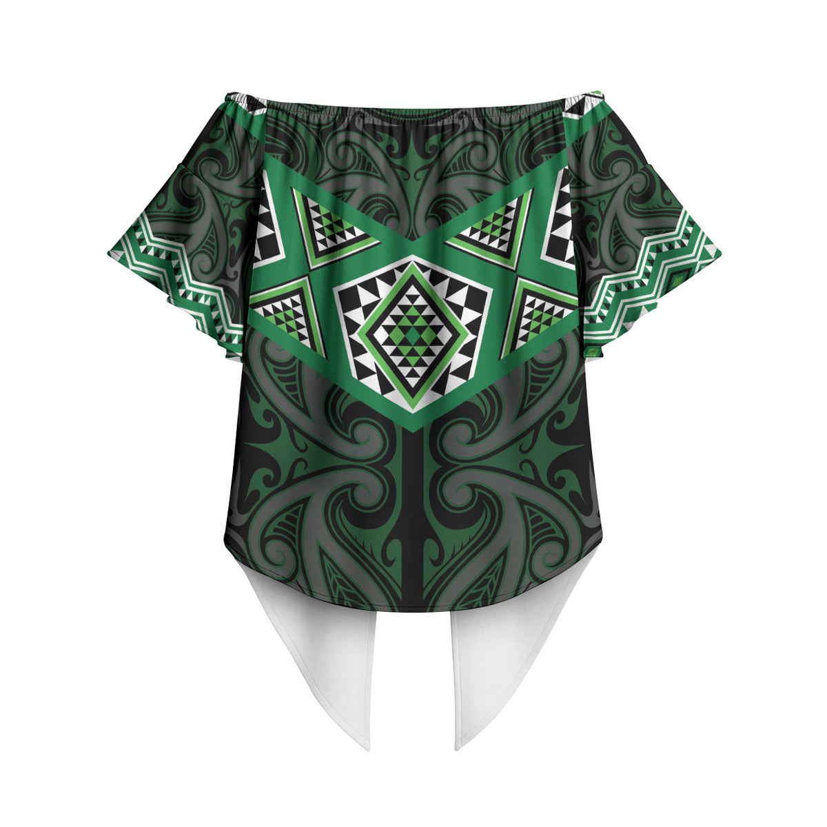 New Zealand Aotearoa Off Shoulder Wrap Waist Top Green Taniko Art Maori Pattern LT05 - Polynesian Pride