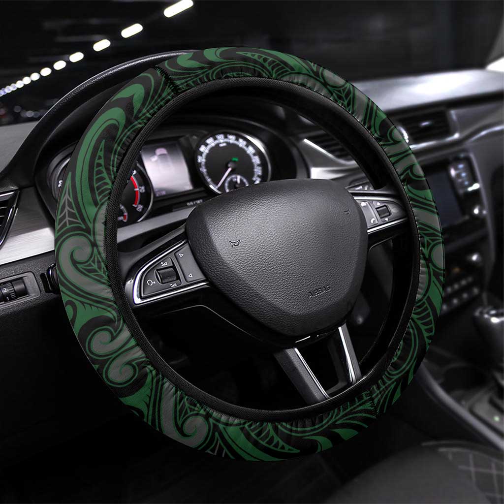 New Zealand Aotearoa Steering Wheel Cover Green Taniko Art Maori Pattern LT05 Universal Fit Green - Polynesian Pride