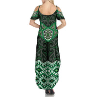 New Zealand Aotearoa Summer Maxi Dress Green Taniko Art Maori Pattern LT05 - Polynesian Pride