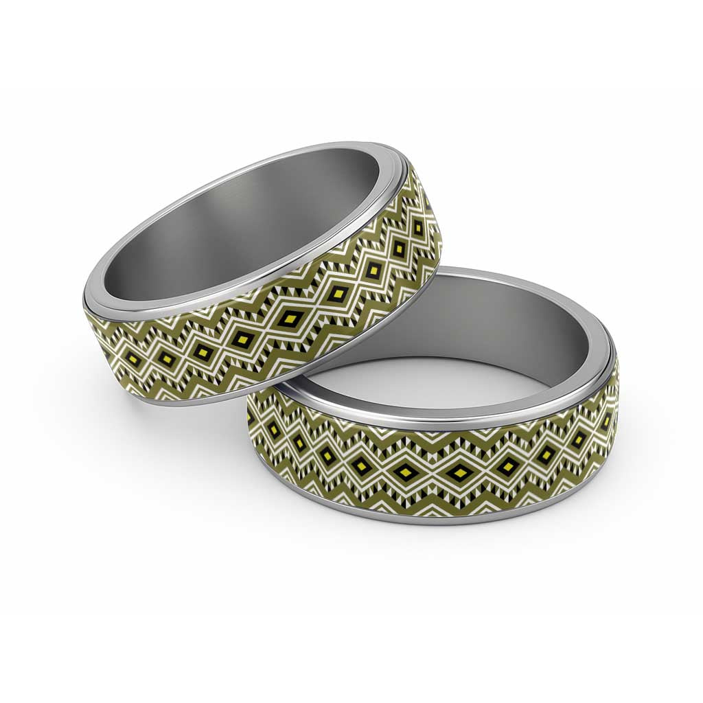 New Zealand Aotearoa Classic Ring Yellow Taniko Art Maori Pattern