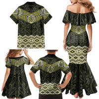New Zealand Aotearoa Family Matching Mermaid Dress and Hawaiian Shirt Yellow Taniko Art Maori Pattern LT05 - Polynesian Pride