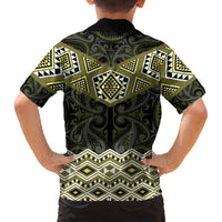 New Zealand Aotearoa Family Matching Off The Shoulder Long Sleeve Dress and Hawaiian Shirt Yellow Taniko Art Maori Pattern LT05 - Polynesian Pride