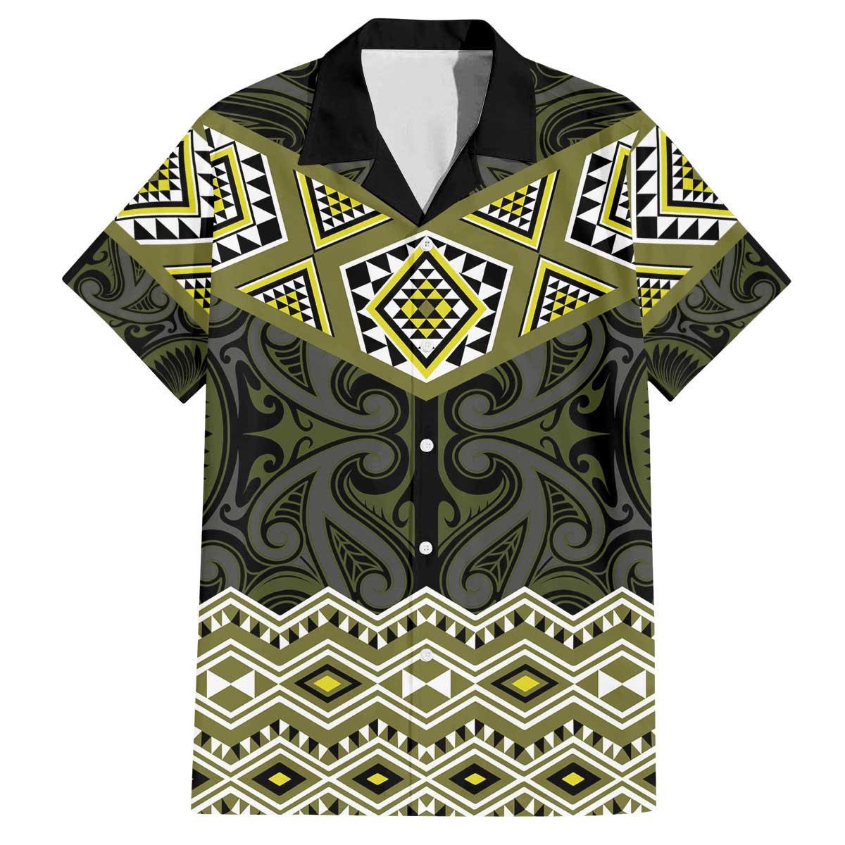 New Zealand Aotearoa Family Matching Off The Shoulder Long Sleeve Dress and Hawaiian Shirt Yellow Taniko Art Maori Pattern LT05 Dad's Shirt - Short Sleeve Yellow - Polynesian Pride