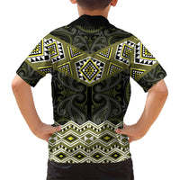 New Zealand Aotearoa Family Matching Off Shoulder Maxi Dress and Hawaiian Shirt Yellow Taniko Art Maori Pattern LT05 - Polynesian Pride
